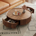Compact Mid-Century Modern Round Walnut Coffee Table for Small Spaces and Apartments
