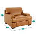 Luxurious Genuine Leather Accent Chair with Goose Feather Cushion, Square Arm Design, and Sturdy Block Legs