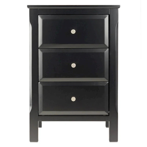 Elegant Black Wooden Nightstand with 3 Generous Storage Drawers - Dimensions: 15.75L x 15.75W x 23.63H