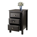 Elegant Black Wooden Nightstand with 3 Generous Storage Drawers - Dimensions: 15.75L x 15.75W x 23.63H