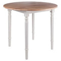 30-Inch Beige and White Round Drop Leaf Table
