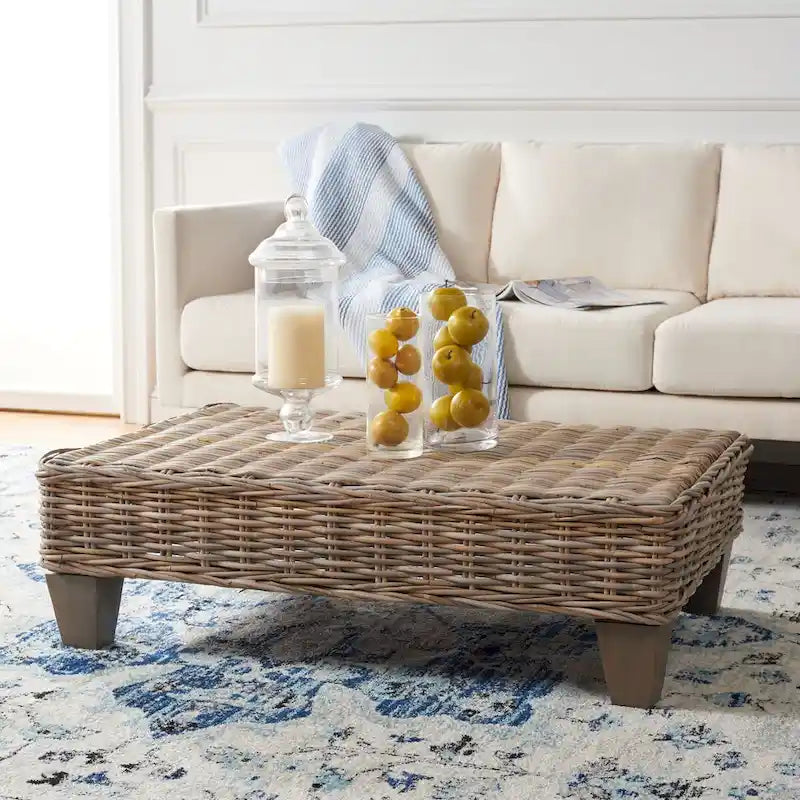 SAFAVIEH Caron Natural Wicker Bench - Washed Finish - Dimensions: 41"W x 28"D x 12"H