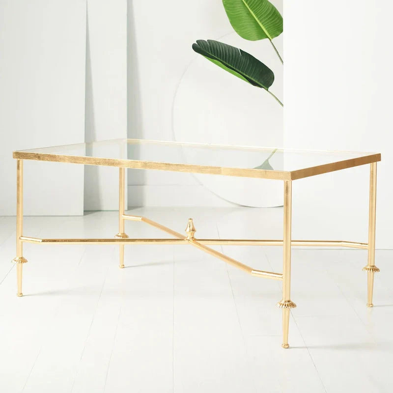 SAFAVIEH Couture Araminta Gold Leaf Coffee Table - Dimensions: 44" W x 24" L x 20.5" H