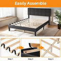 Modern Platform Bed Frame with Adjustable Headboard - Sturdy Geometric Upholstered Design with 800LBS Capacity and Solid Wooden Slats
