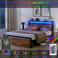 Full Size Bed Frame with Storage Headboard, 2 Drawers, LED Lighting, and Built-in Charging Station