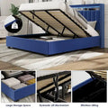 King Size Velvet Gas Lift Storage Bed with LED RF Lights and Storage Headboard