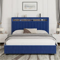King Size Velvet Gas Lift Storage Bed with LED RF Lights and Storage Headboard