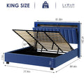 King Size Velvet Gas Lift Storage Bed with LED RF Lights and Storage Headboard