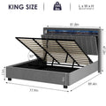 King Size Velvet Gas Lift Storage Bed with LED RF Lights and Storage Headboard