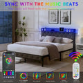 Upholstered Queen Bed Frame with Built-in Charging Station and LED Lights - Sturdy Platform Design with Heavy Metal Slats, No Box Spring Required