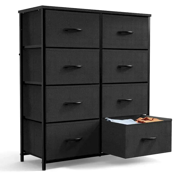 8-Drawer Tall Fabric Dresser with Wood Top and Sturdy Steel Frame - Stylish Bedroom Storage Solution