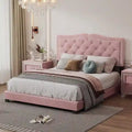 Modern Velvet Queen Size Upholstered Bed Frame with Tufted Headboard and Rivet Accents