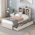 Contemporary Twin Bed Frame with USB Charging Port, Bookcase Headboard, and Dual Drawers for Bedroom or Living Room