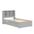 Contemporary Twin Bed Frame with USB Charging Port, Bookcase Headboard, and Dual Drawers for Bedroom or Living Room