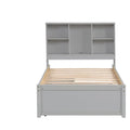 Contemporary Twin Bed Frame with USB Charging Port, Bookcase Headboard, and Dual Drawers for Bedroom or Living Room