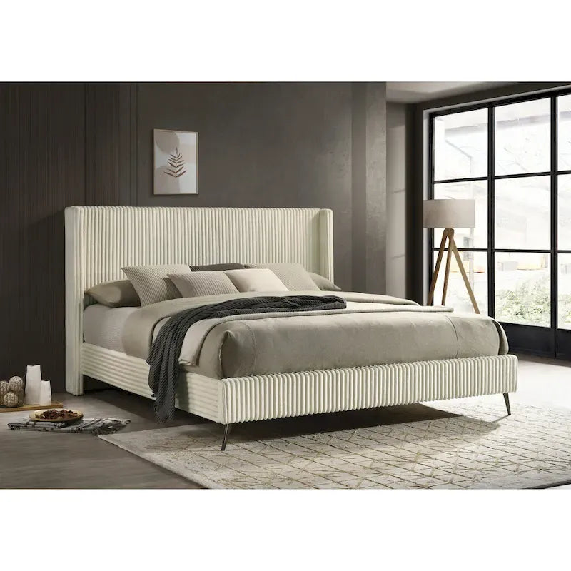 Roundhill Furniture Mavela King Size Panel Bed with Wide Wale Corduroy Upholstery