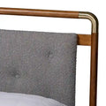 Edwina Queen Size Platform Bed in Light Grey Boucle Fabric with Walnut Brown Wood Accents