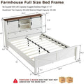 Farmhouse Full Bed Frame with Storage Shelves and Built-in Charging Station