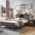 Farmhouse Full Bed Frame with Storage Shelves and Built-in Charging Station