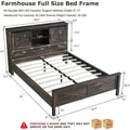 Farmhouse Full Bed Frame with Storage Shelves and Built-in Charging Station