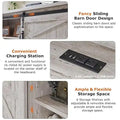 Farmhouse Full Bed Frame with Storage Shelves and Built-in Charging Station