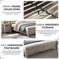 Farmhouse Full Bed Frame with Storage Shelves and Built-in Charging Station