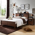 Farmhouse Full Bed Frame with Storage Shelves and Built-in Charging Station