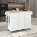 Mobile Kitchen Island on Wheels with Drop Leaf and Solid Wood Top