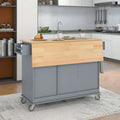 Mobile Kitchen Island on Wheels with Drop Leaf and Solid Wood Top
