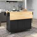 Mobile Kitchen Island on Wheels with Drop Leaf and Solid Wood Top