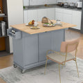 Mobile Kitchen Island on Wheels with Drop Leaf and Solid Wood Top