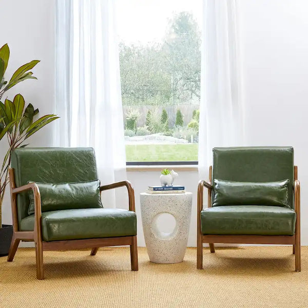 Glitzhome Set of 2 Mid-Century Modern PU Leather Accent Chairs - 30.75H with Cushions (25.75W x 33.75D)