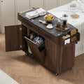 Kitchen Island with Built-In Trash Can Storage and Drop Leaf Cart