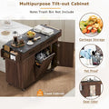 Kitchen Island with Built-In Trash Can Storage and Drop Leaf Cart
