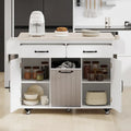 Kitchen Island with Built-In Trash Can Storage and Drop Leaf Cart