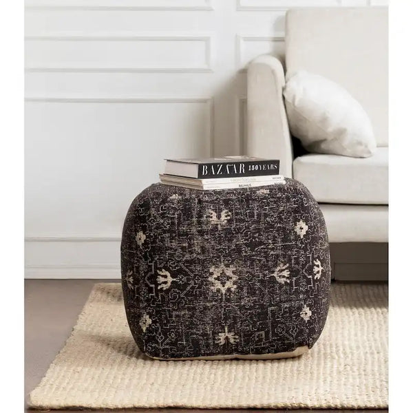 Handmade Black & White Square Pouf Ottoman - 20 x 20 x 20 Inches - Jani Tamarindo Footrest for Living Room and Nursery