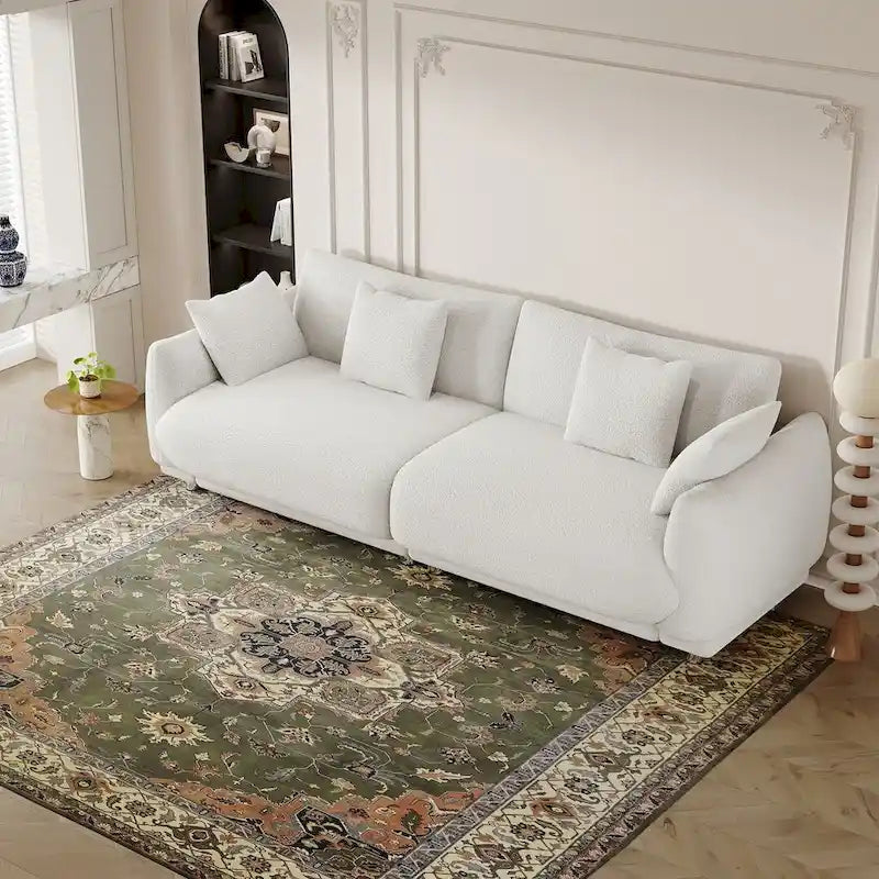 86.6" Contemporary Teddy Velvet Triple Sofa with 4 Cushions and Metal Legs