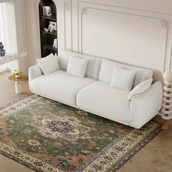 86.6" Contemporary Teddy Velvet Triple Sofa with 4 Cushions and Metal Legs