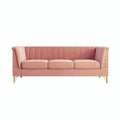 Contemporary Velvet Upholstered 3-Seat Sofa with Golden Metal Legs - Pink Living Room Couch (83.46" x 30.51" x 31.9")