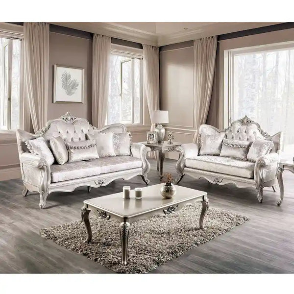 Clarissa Traditional Sofa Set by Furniture of America - Featuring Button Tufted Back and Accent Pillows