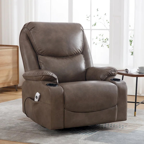 HOMYKA 34.2-Inch Wide Faux Leather Swivel Rocking Power Recliner Chair with USB Charging Port