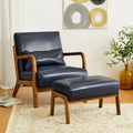 Glitzhome 30.75-Inch Mid-Century PU Leather Armchair and Ottoman Set