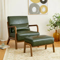 Glitzhome 30.75-Inch Mid-Century PU Leather Armchair and Ottoman Set