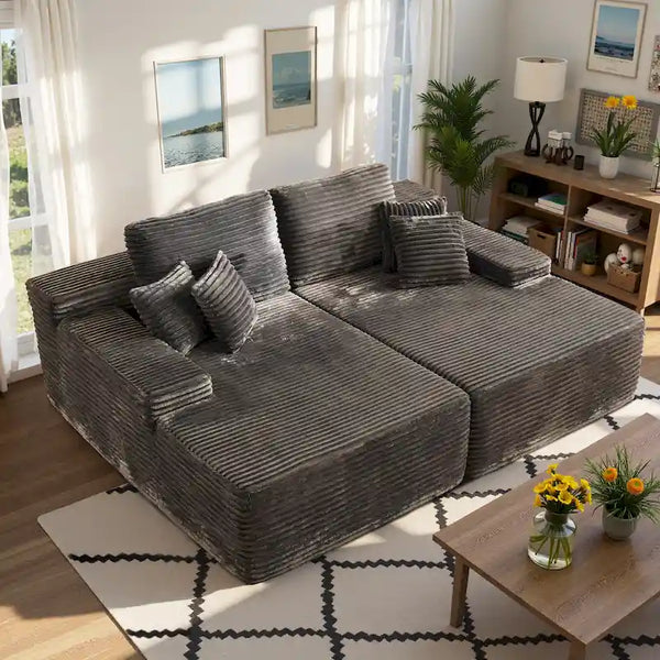 HOOOWOOO Modular Plush Corduroy Sectional Sofa with Cushions