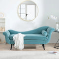 Upholstered Indoor Chaise Lounge Chair with Scroll Arms, Reclining Feature, Rolled Accent Pillow, and Sturdy Solid Wood Legs