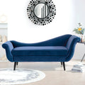 Upholstered Indoor Chaise Lounge Chair with Scroll Arms, Reclining Feature, Rolled Accent Pillow, and Sturdy Solid Wood Legs