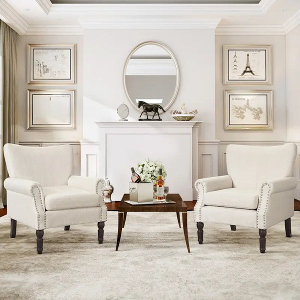 COZYMAN Contemporary Upholstered Armchair Set of 2 - Solid Wood Accent Chairs in Fabric/Faux Leather for Living Room