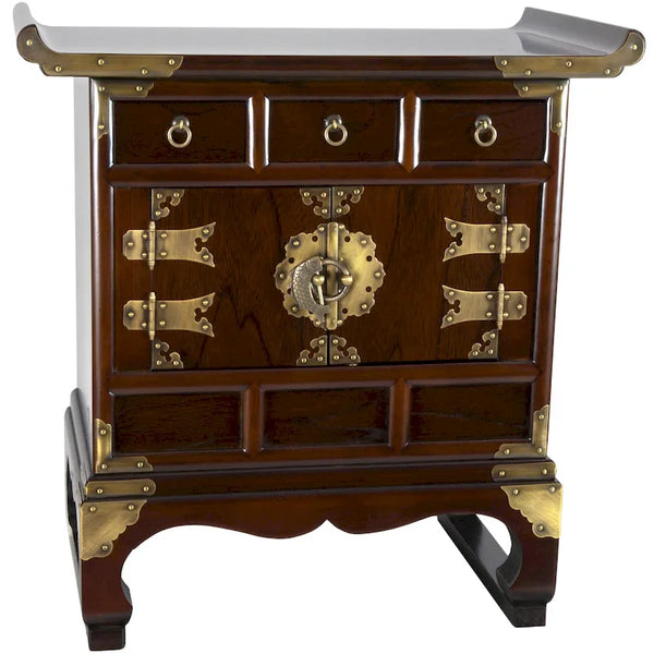 Handcrafted Korean Antique-Style 3-Drawer End Table Cabinet