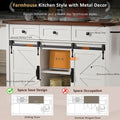 53.7-Inch Farmhouse Kitchen Island with Power Outlet, Featuring 2 Sliding Barn Doors and Drop Leaf Design