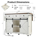 53.7-Inch Farmhouse Kitchen Island with Power Outlet, Featuring 2 Sliding Barn Doors and Drop Leaf Design